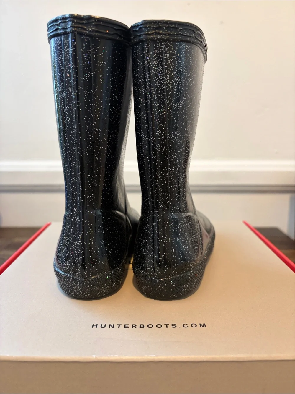 Hunter Black Glitter Short Rain Boots